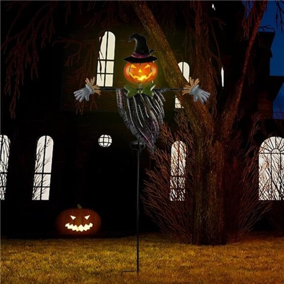 Halloween Yard Stake, 46.4" Solar Lighted Metal Pumpkin Head - Picture 6 of 8